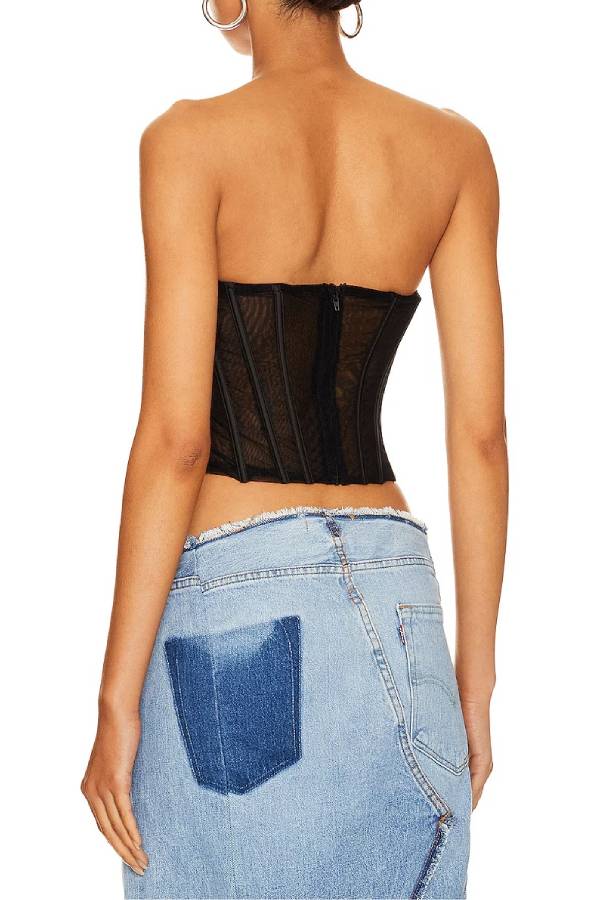 Black Tulle Strapless Corset Top