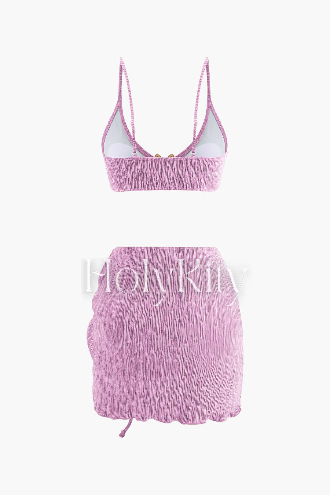 3-teiliges Set aus Bikini und Sarong mit Samtstruktur und U-Ring 