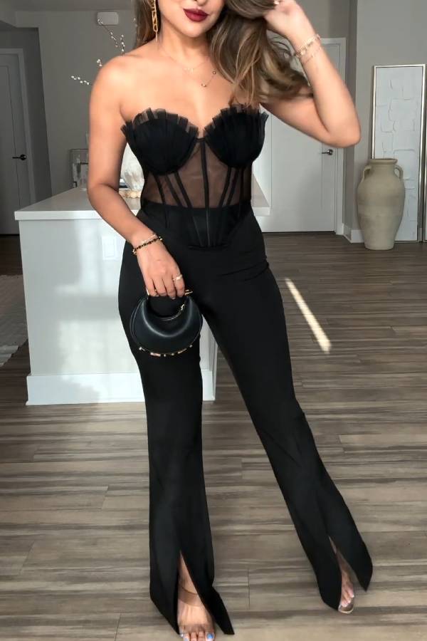 Black Tulle Strapless Corset Top