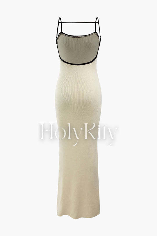 Contrast Binding Backless Knit Dress