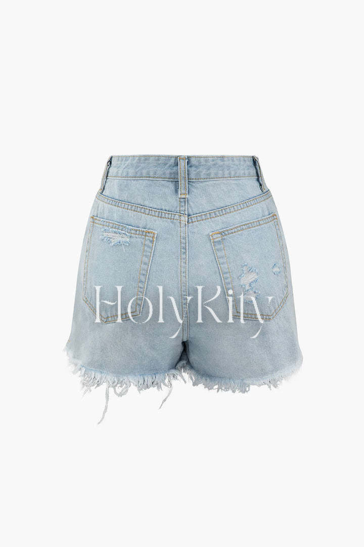 Short en jean effiloché et déchiré 