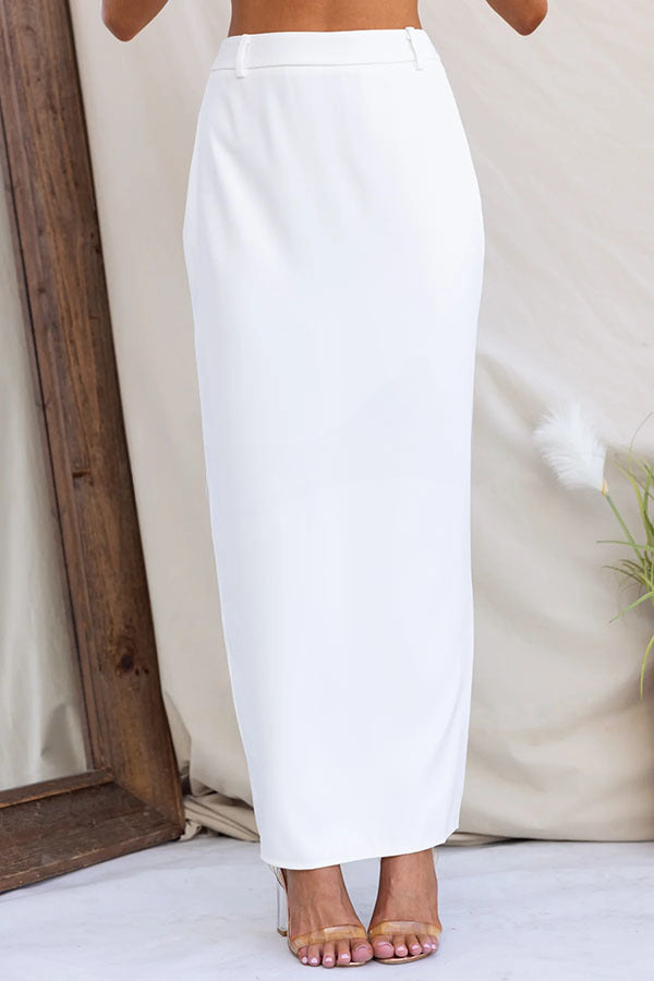 Julien Button Up Adjustable Halter Tank and High Rise Pencil Slit Maxi Skirt Set