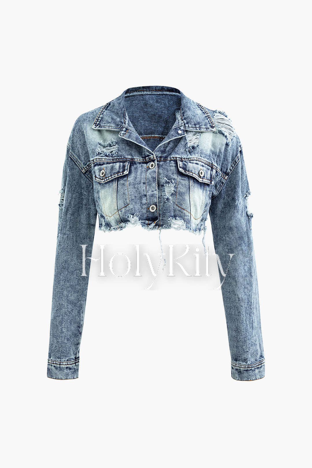 Veste courte déchirée en denim ombré 