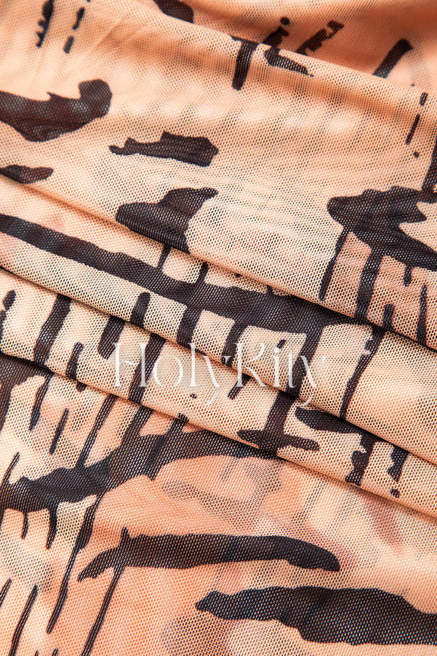 Tiger Print Round Neck Sleeveless Mesh Maxi Dress