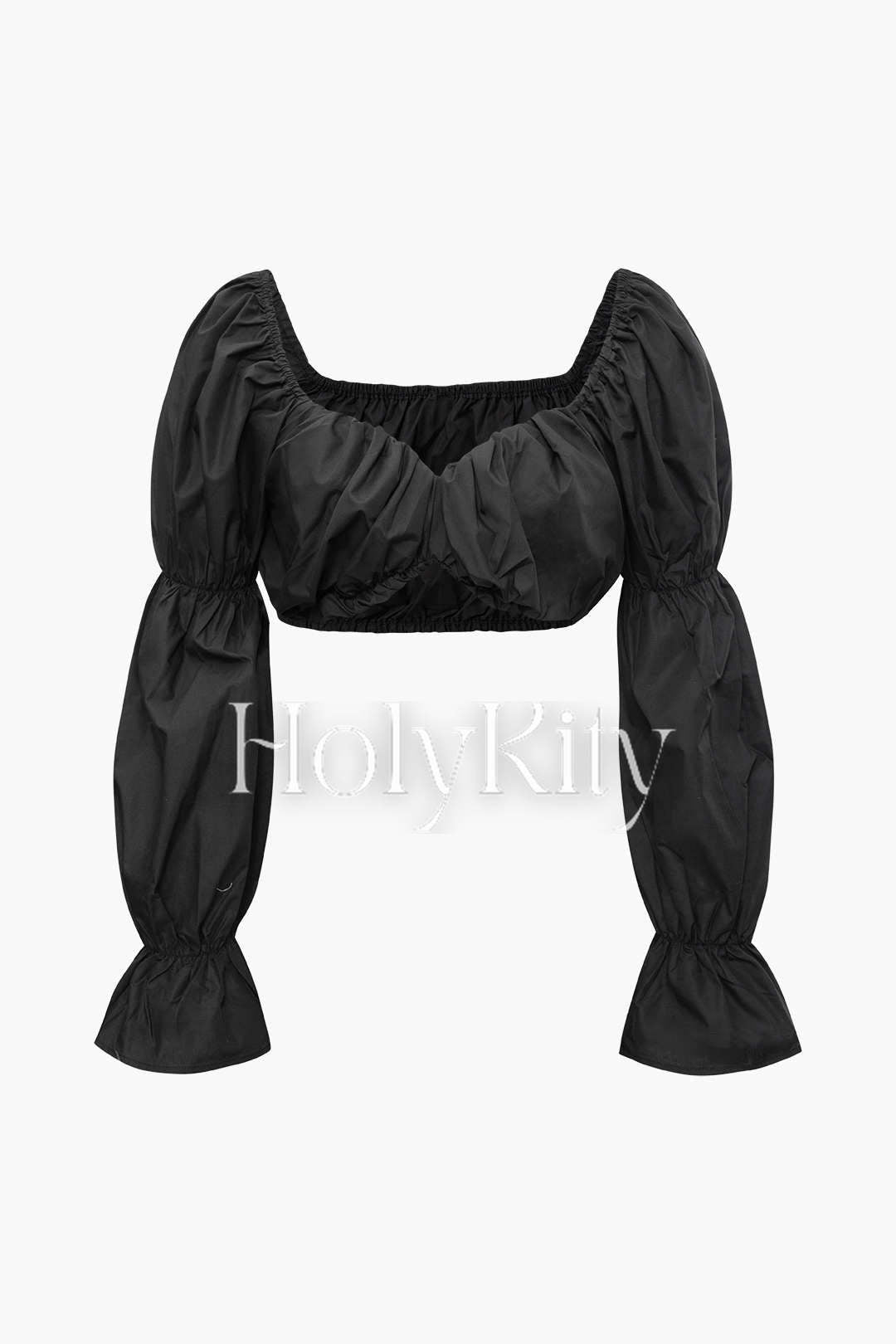 Schulterfreie, kurze Bluse mit Puffärmeln 
