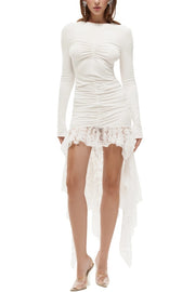 Sexy Backless Gathered Lace Panel Maxi Dress