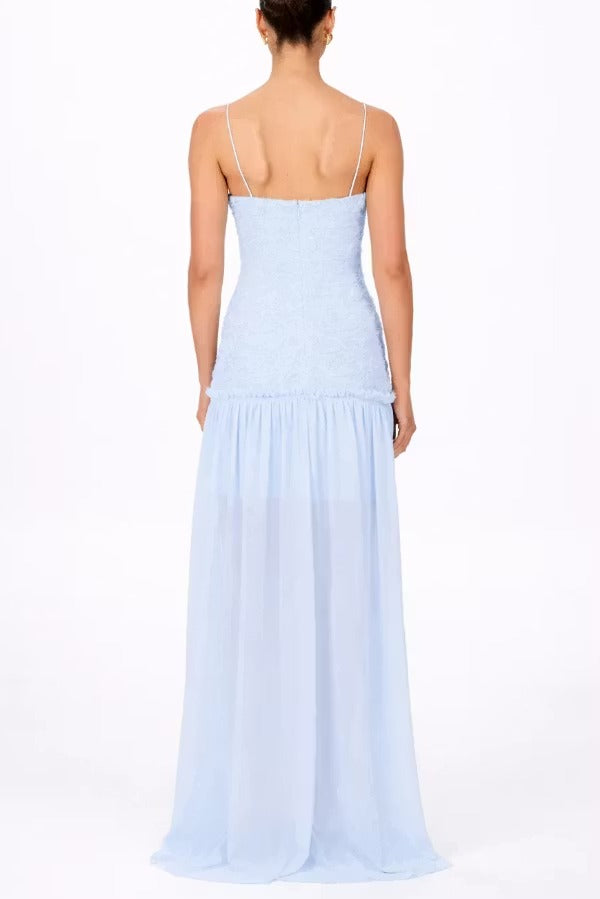 Stylish Three-dimensional Floral Chiffon Patchwork Strapless Elegant Maxi Dress