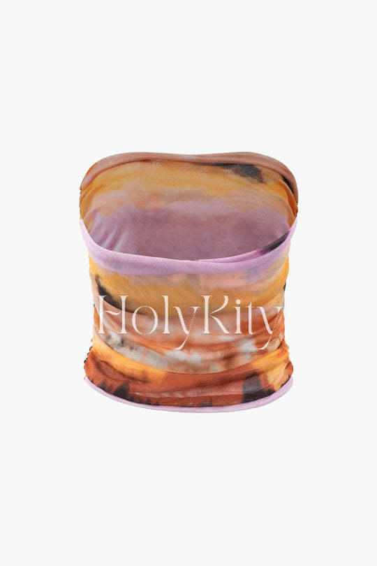 Abstract Print Mesh Tube Top