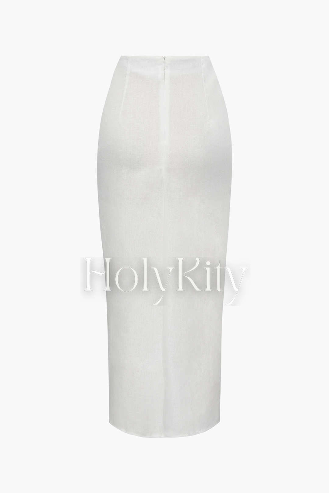 High Waist Ruched Split Midi Skirt