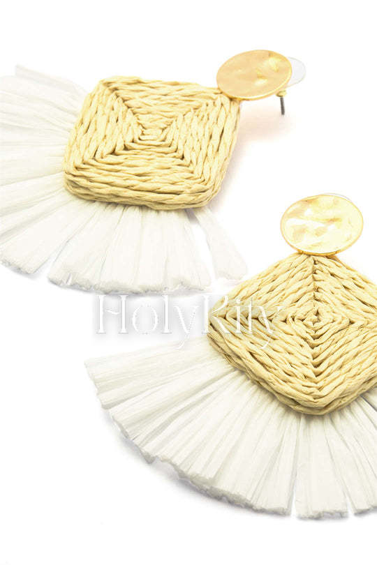 Rattan gewebte Fächerohrringe 