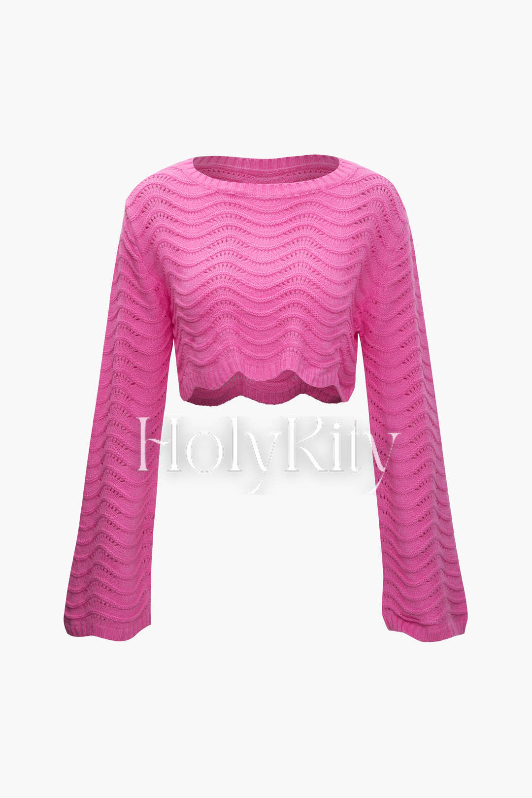 Gewelltes, langärmliges Crop-Top aus Strick 