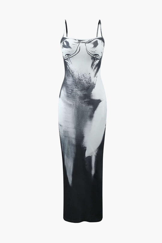 Robe longue fendue dans le dos à imprimé abstrait 