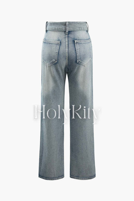 Cross Waist Straight Leg Jeans