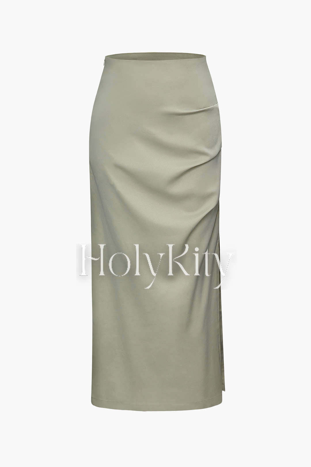Solid Ruched Split Skirt