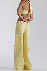 Halter Crop Top Oversize Pocket Wide Leg Pants Matching Set-Yellow [Pre Order]