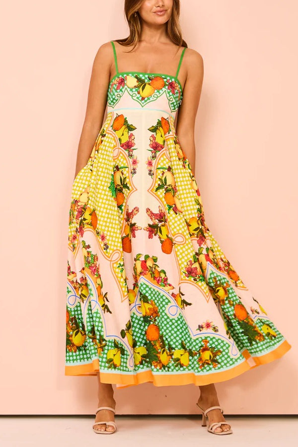 Fashion Printed Backless Suspender Sexy Swing Loose Dress