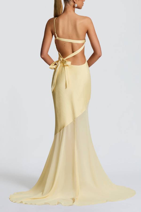 One-Shoulder Open-Back Mermaid Evening Gown