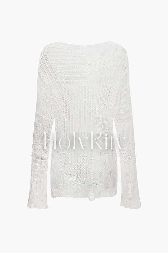 Asymmetrisches Stricktop mit Rissen 