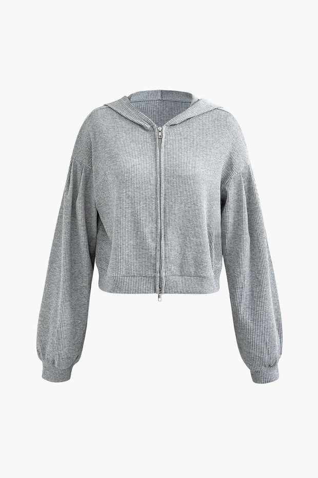 Solid Bra top And Zip Up Hoodie And Biker Shorts 3pc Set