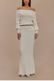 Charlotte Knit Bardot Neck Off Shoulder Long Sleeve Relaxed Sweater