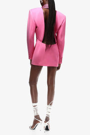 DEEP V NECK RHINESTONE DOUBLE BREASTED LONG SLEEVE BLAZER MINI DRESSES