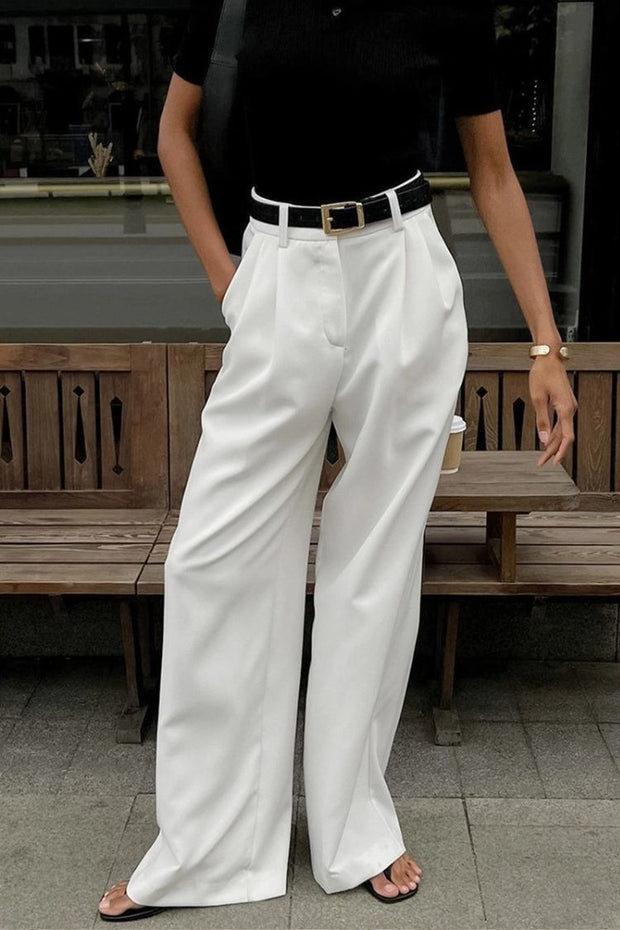 White High Waist Wide Leg Pants Without Belt