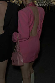 DEEP V NECK RHINESTONE DOUBLE BREASTED LONG SLEEVE BLAZER MINI DRESSES