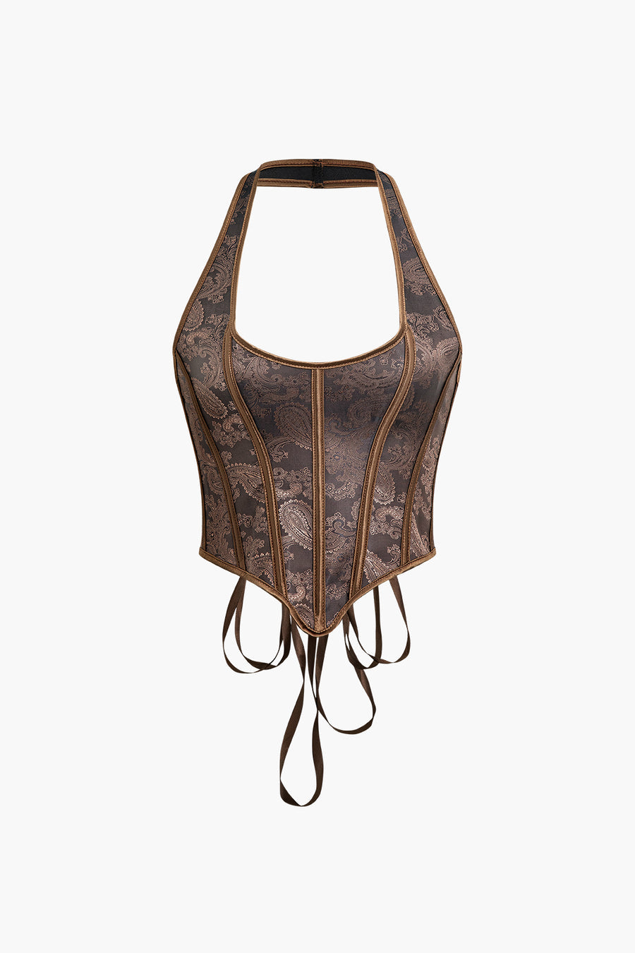 Jacquard Eyelet Tie Halter Corset Top