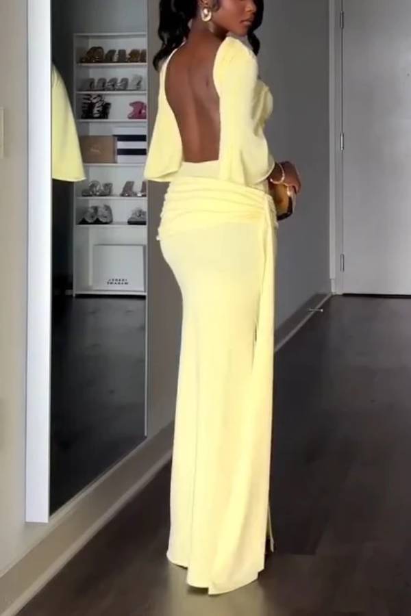 Yellow Cape Backless Maxi Dress