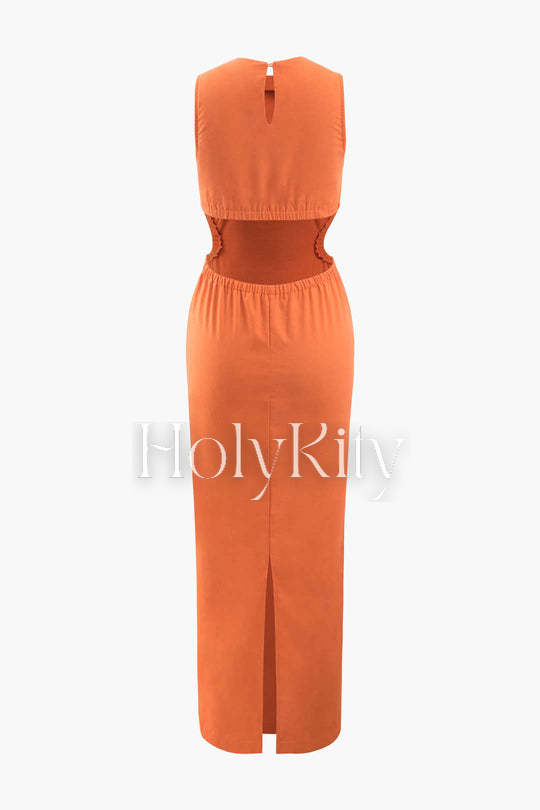 Linen Backless Slit Maxi Dress