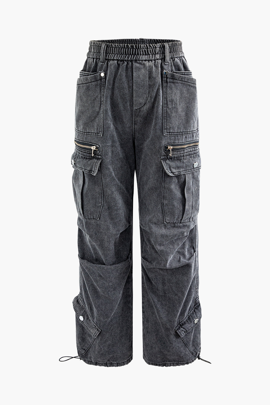 Jean cargo coupe droite à cordon de serrage et poches multiples 