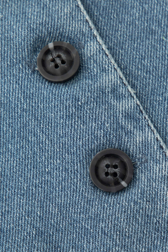Denim-Damenmantel mit V-Ausschnitt und Knopfleiste 