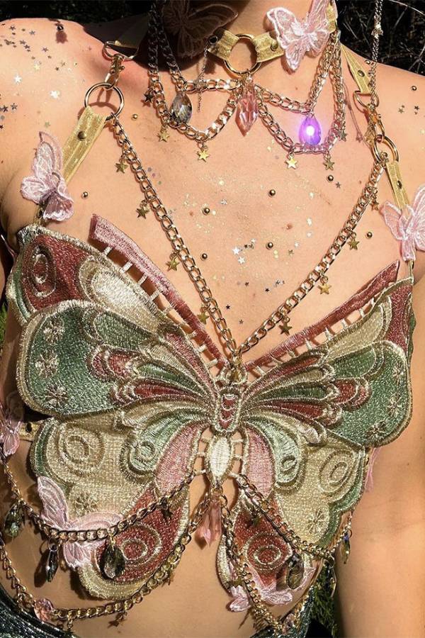 Butterfly-shaped patchwork metal strap