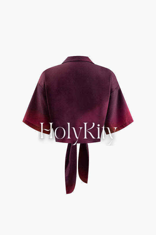 Chemisier à ourlet noué en satin ombré 