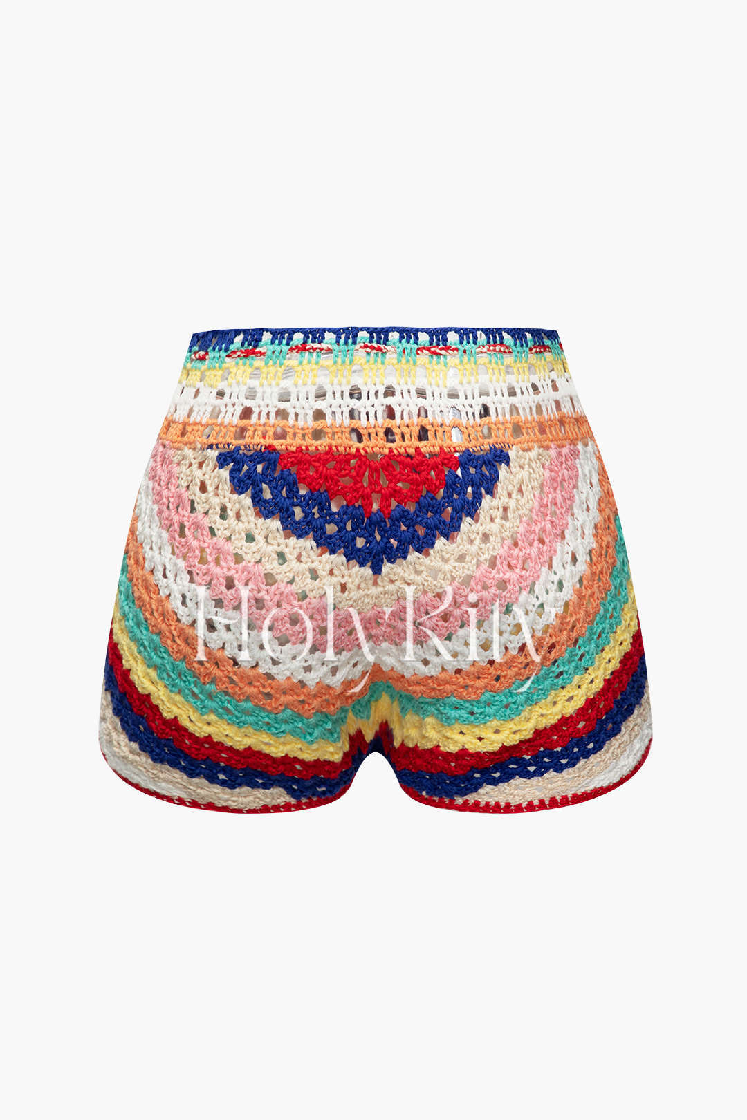 Short à taille nouée au crochet arc-en-ciel