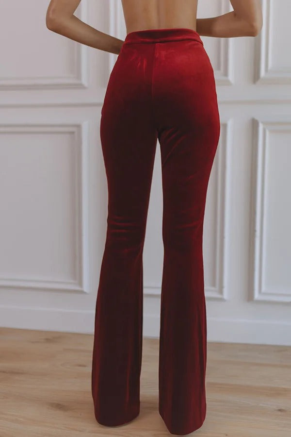 Delicate Daze Velvet High Rise Elastic Waist Flare Pants