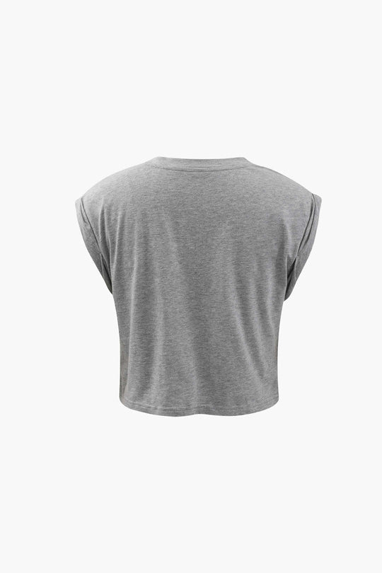 T-shirt à manches retroussées et ourlet noué Love 