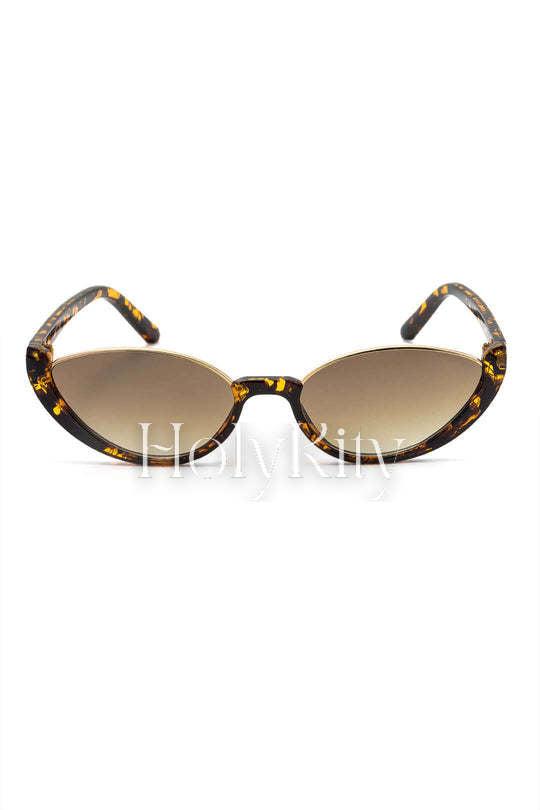 Tortoiseshell Cat Eye Half Rim Sunglasses