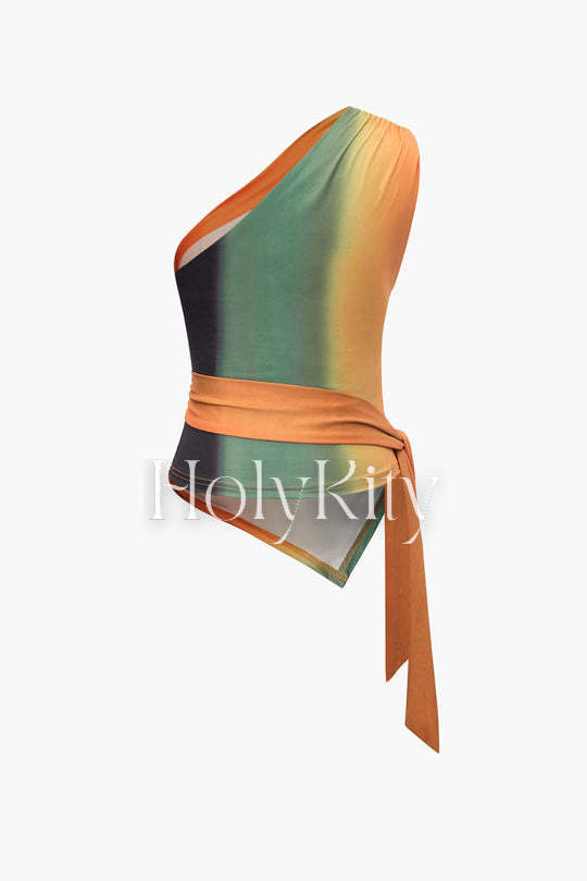 Tie Dye One Shoulder Knot Side Tank Top