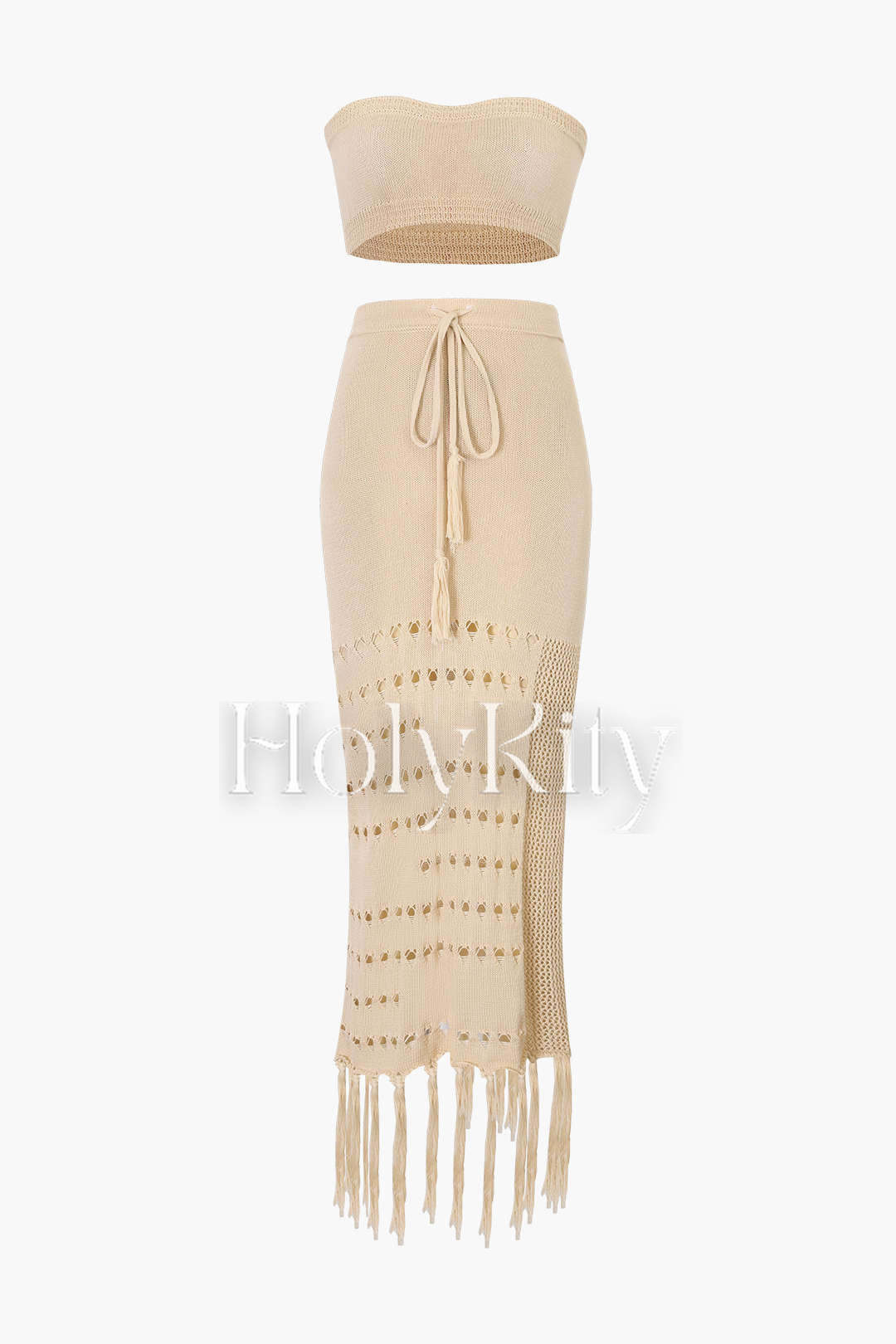 Knit Tube Top And Tassel Hem Skirt Set