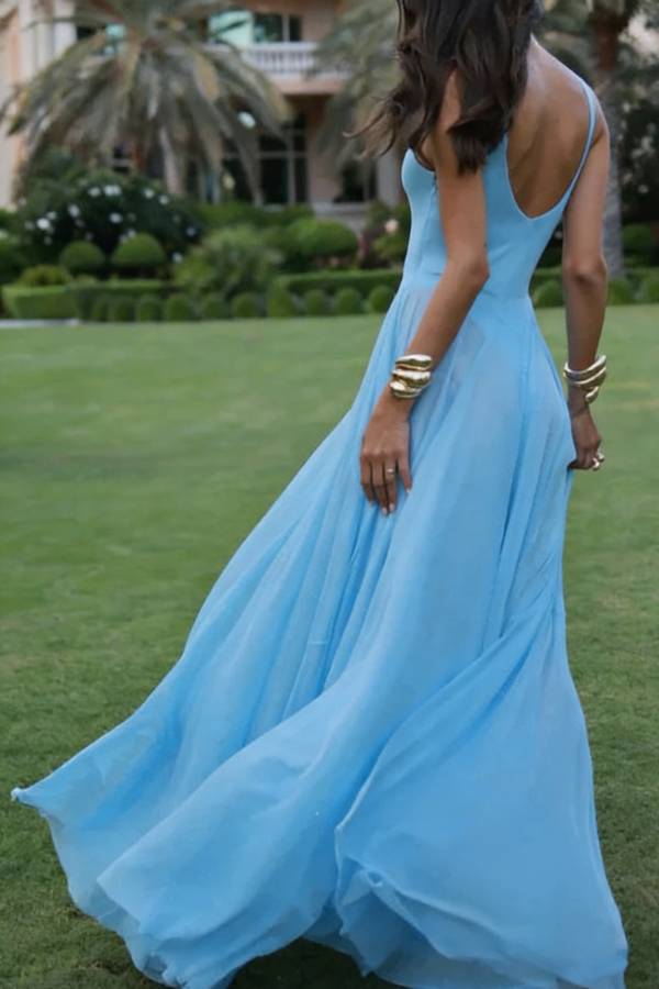 Solid Color V-neck Sleeveless Slim-fit Elegant Mesh Maxi Dress