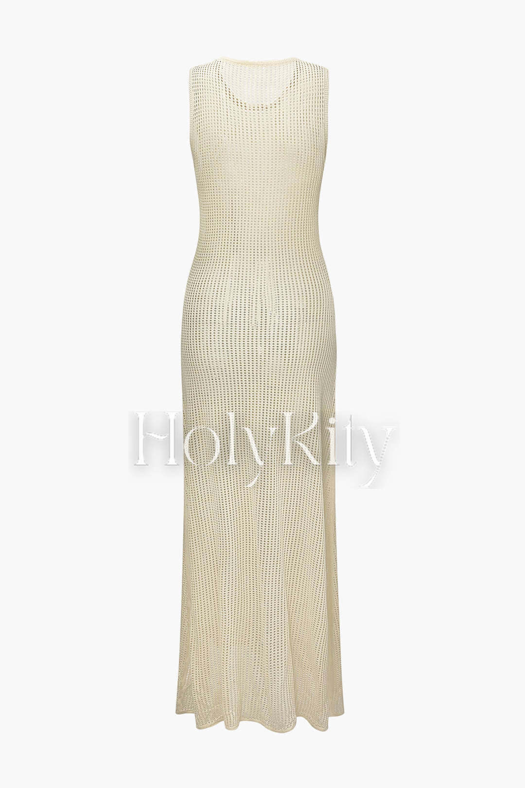 Ärmelloses Maxikleid mit offenem Strickmuster 