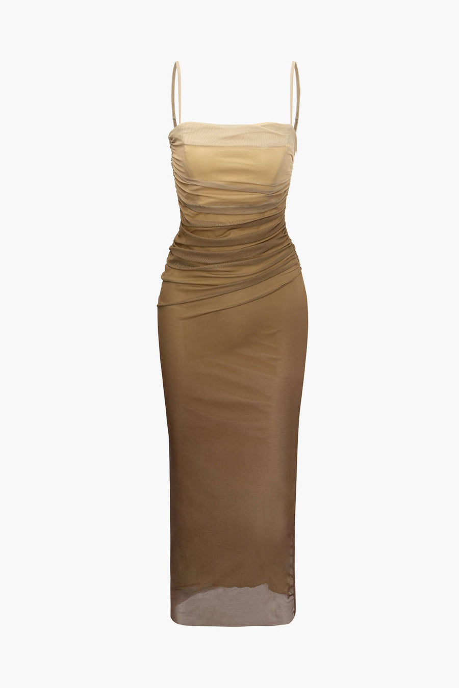 Gerüschtes Camisole-Maxikleid aus Netzstoff