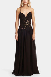 Stephanie Flower Crochet Lace Bust Chiffon Fluffy Hem Maxi Dress