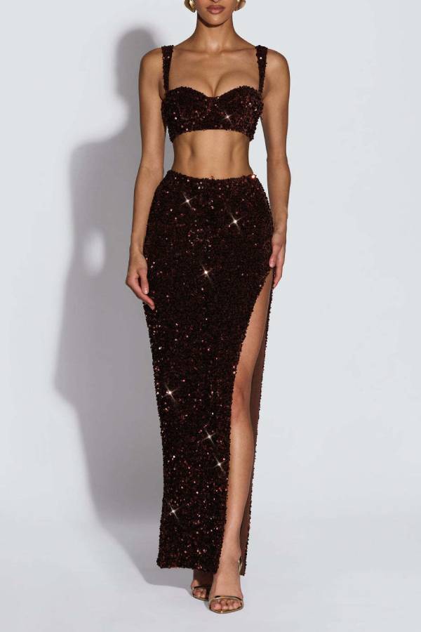 Sequin Two-Piece Slit Dress