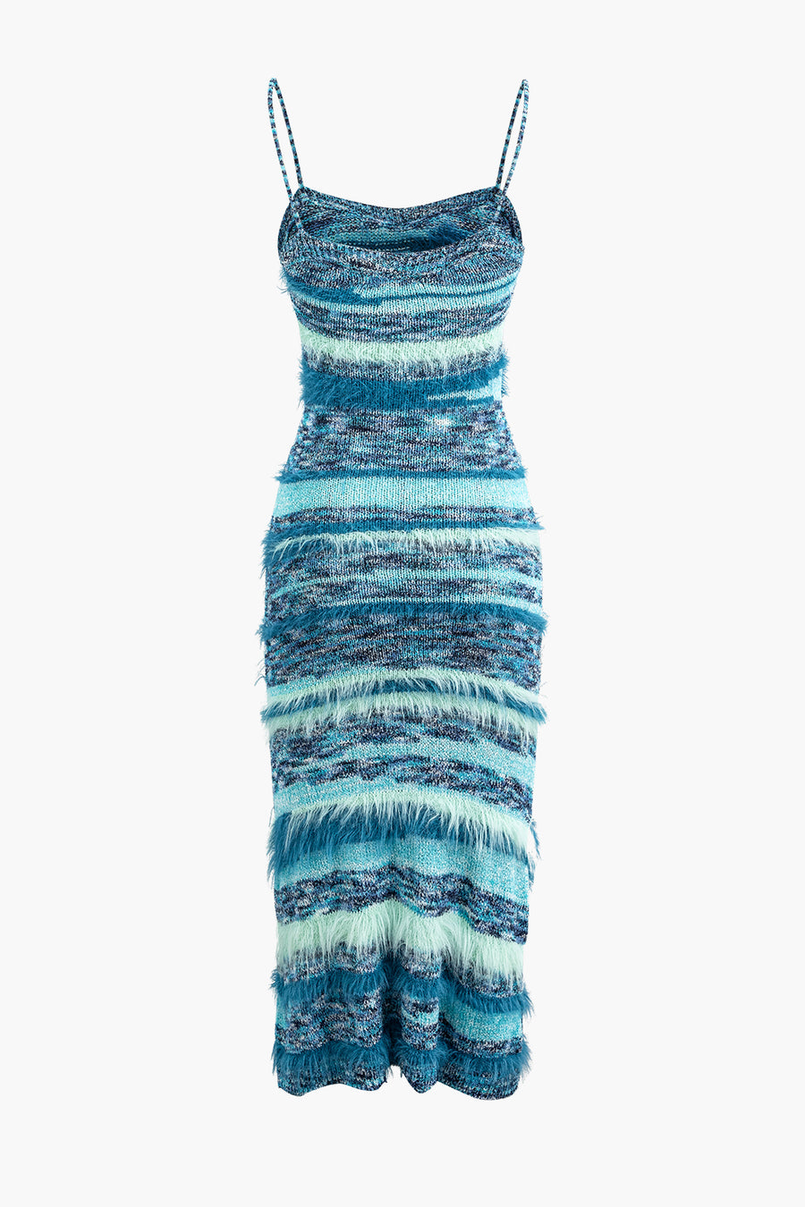 Gestreiftes Camisole-Midikleid aus Strick mit Federdetail