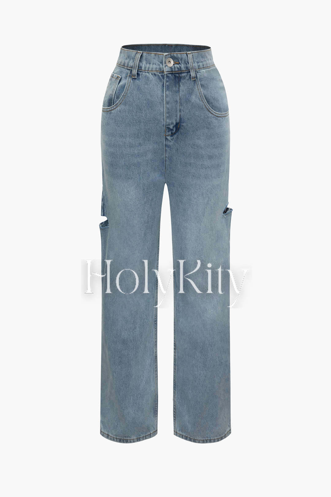 Ripped Straight Leg Jeans
