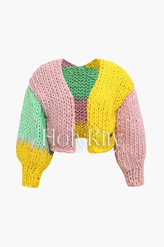Color Block Chunky Knit Cardigan