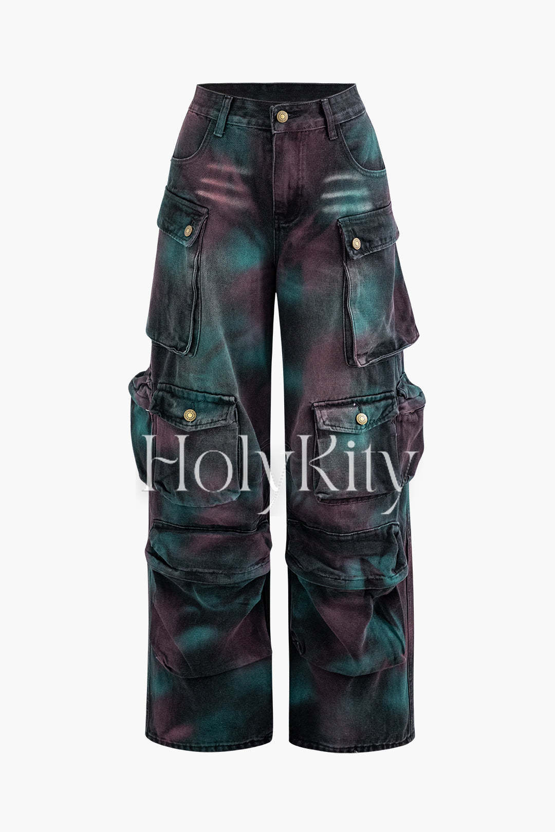 Tie Dye Multi Pocket Straight Leg Cargo Jeans