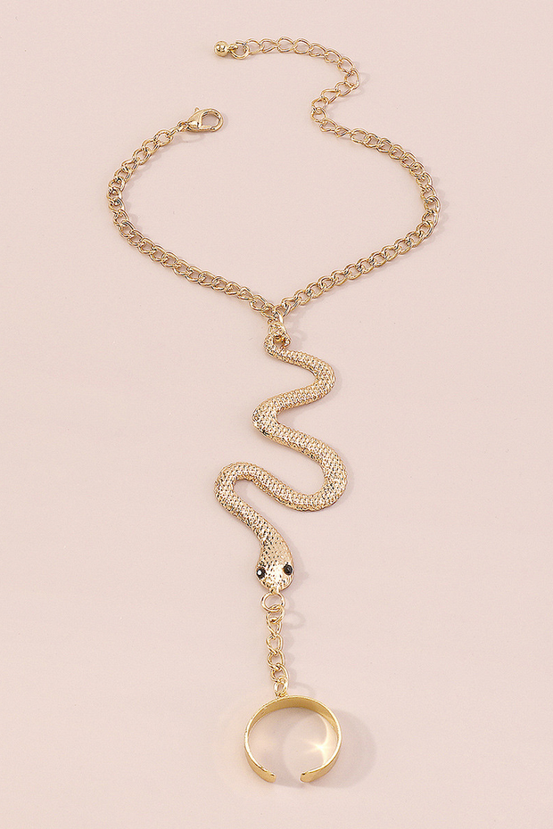 Fashionable Alloy Snake Shape Finger Linked Bracelet-Gold